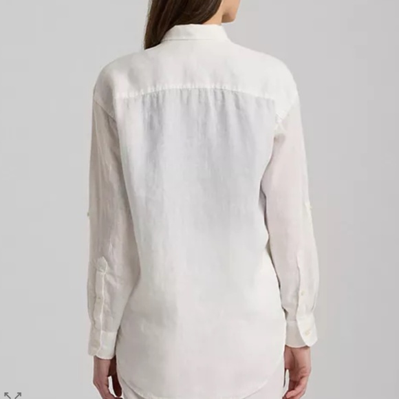 NWT Polo Lauren Ralph Lauren Oversize Floral Eyelet Logo Linen Shirt Size US XL - Picture 5 of 8